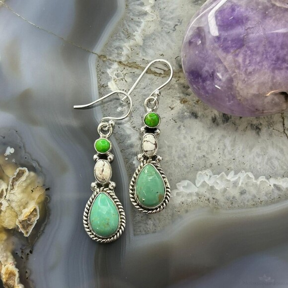 Sterling Silver Southwestern Style Multistone Dangle Earrings For Women #13 - Picture 2 of 10